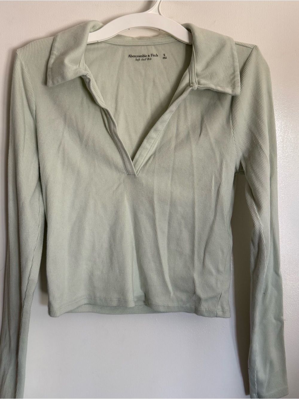Abercrombie & Fitch Mint Green Ribbed Long-Sleeve Polo
